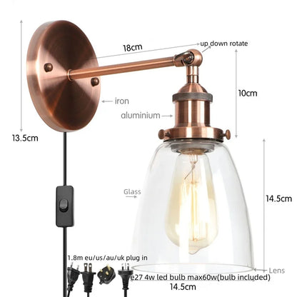 Decorbites™ LED-Wandleuchte mit Zugschalter Industrie-Stil Vintage-Schlafzimmerlampe