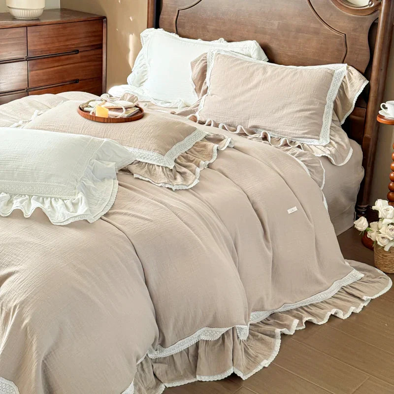 Decorbites™ Zweilagiges Knistergarn Französisches Vintage-Prinzessinnen-Volants-Bettwäsche-Set