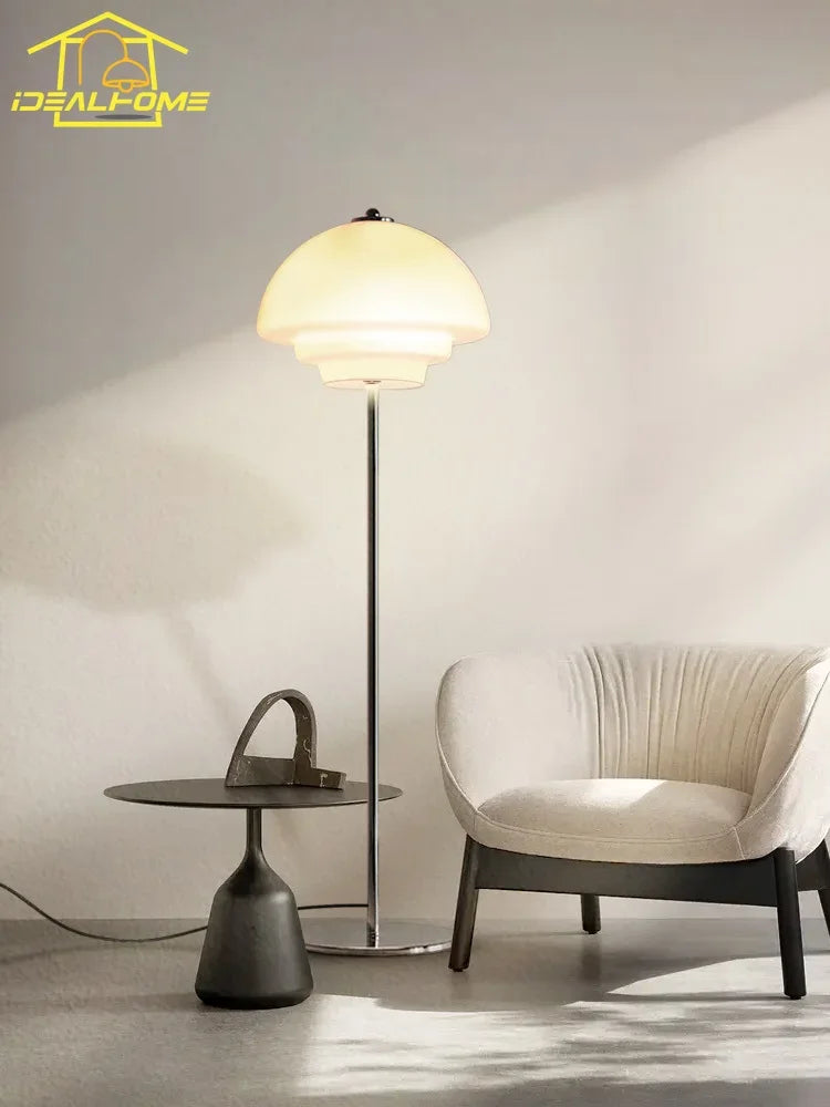DecorBites™ Cream Glass Bauhaus Floor Lamp LED E27 Minimalist UFO Style