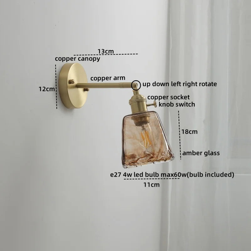 DecorBites™ Glass Copper LED Wall Lamp Sconce for Corridor Bedroom Living Room