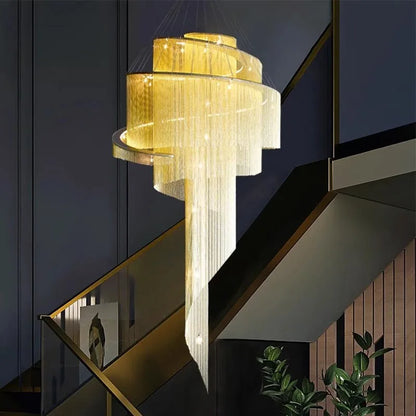 DecorBites™ Gold Tassel LED Chandelier for High Ceilings - Elegant Home Decor Lighting