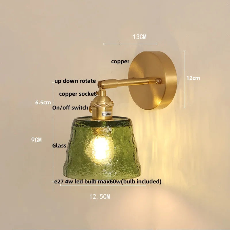 Decorbites™ Grüne Glas-LED-Wandleuchten mit Zugschalter Vintage-Stil Nachttischlampe