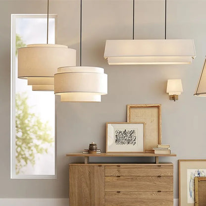 Decorbites™ Japanischer Stil Mehrstufiger Anhängerleuchte: Minimalistischer Stoffschirm für Wohnzimmer & Küchenzeile