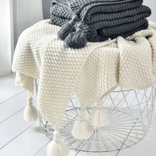 Decorbites™ Gestrickte Sofawurfdecke mit Fransen-Garn