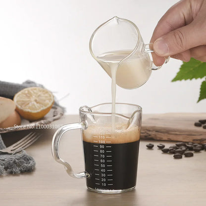 Decorbites™ Espressoglasbecher mit Holzeingriff & Messbecher Milch-Latte-Kanne