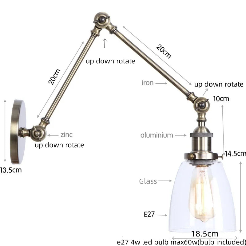 Decorbites™ Industrielle Schwenkbare Loft-Lampe mit Vintage-Design und klarem Glas-Spiegel-Licht