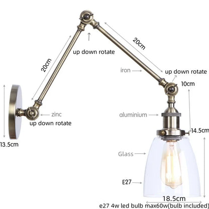 Decorbites™ Industrielle Schwenkbare Loft-Lampe mit Vintage-Design und klarem Glas-Spiegel-Licht