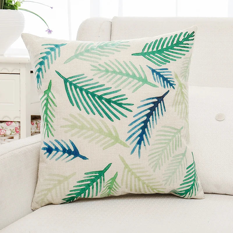 Decorbites™ Grüne Pflanzenblätter Blume Leinen Kissenbezug - Moderner Sofawurfkissenbezug