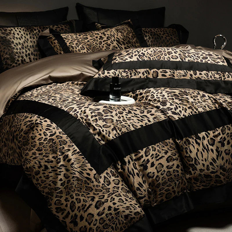Decorbites™ Leopard-Muster Luxus-Bettwäsche-Set - Queen/King-Größe Daunenbettdeckebezug, Laken, Kissenbezüge