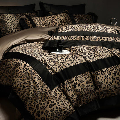 Decorbites™ Leopard-Muster Luxus-Bettwäsche-Set - Queen/King-Größe Daunenbettdeckebezug, Laken, Kissenbezüge