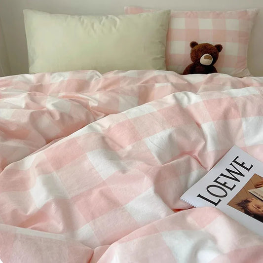 DecorBites™ Cozy Cotton Grid Bedding Sets for Student Dorms - Queen/King Bedclothes