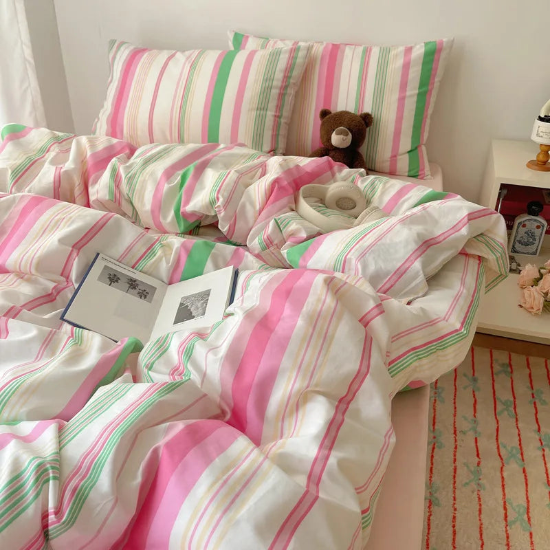 DecorBites™ Cozy Cotton Grid Bedding Sets for Student Dorms - Queen/King Bedclothes