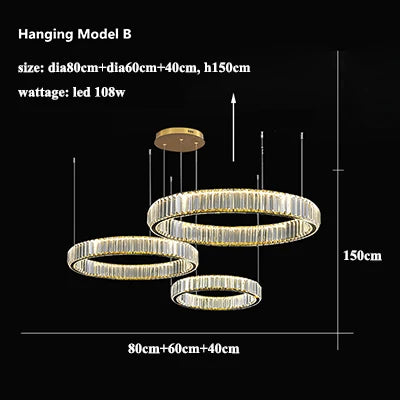 Gold Crystal Ring Pendant 80cm Luxurious Finish
