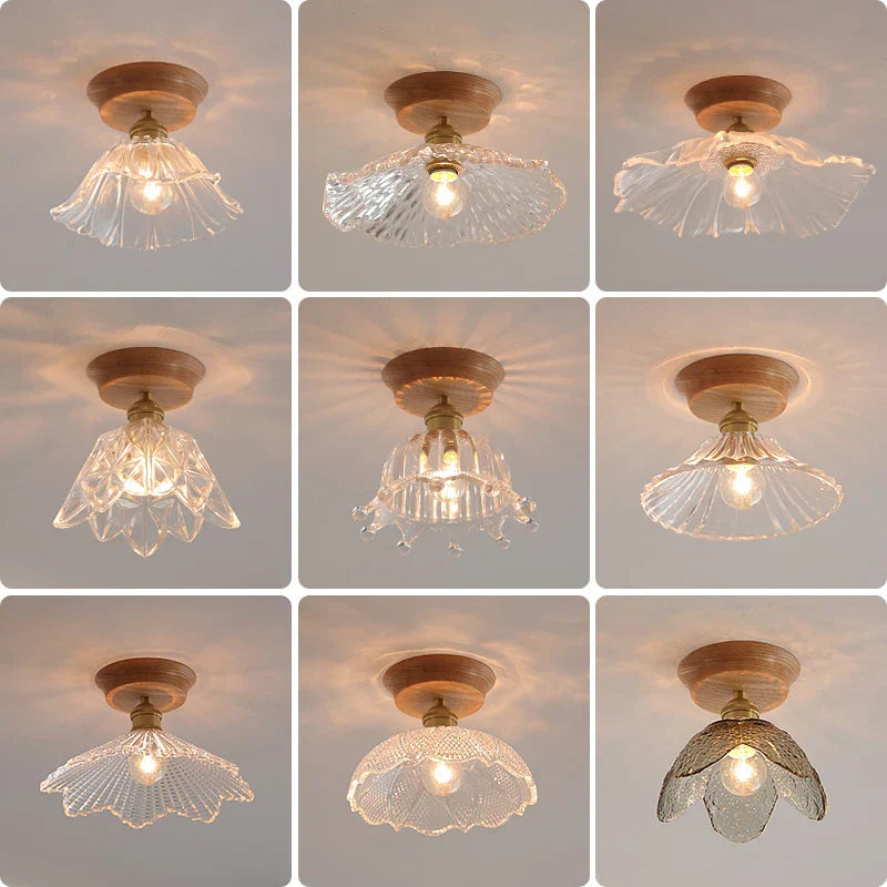 Glass Wood LED Ceiling Lamp