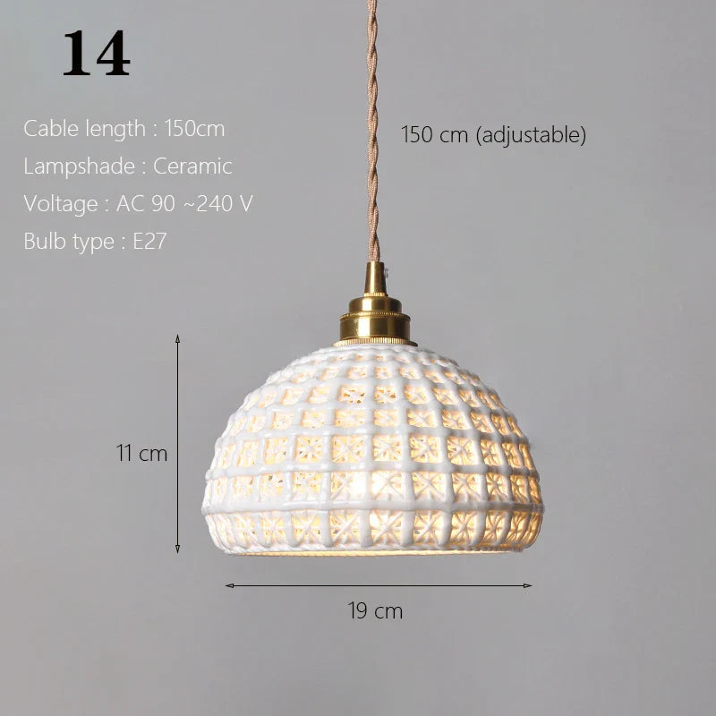 Japanese Ceramic Pendant Light With Copper Finish
