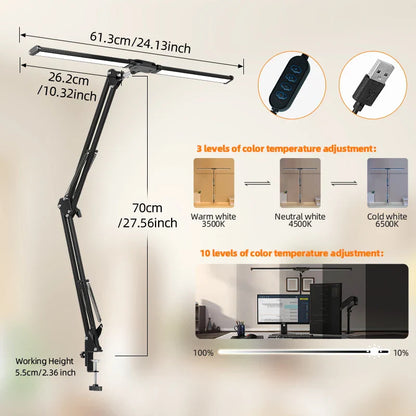 DecorBites™ Double Head LED USB Table Lamp – Stepless Dimmable for Office, Study, Reading