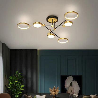Decorbites™ Gold Schwarz Metall LED Kronleuchter – Minimalistisches 3-Farbtemperatur-Beleuchtung für Wohnzimmer und Restaurant
