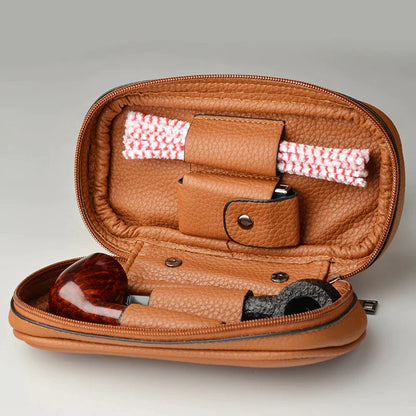 DecorBites™ Cowhide Leather Pipe Bag Holder for 3 Pipes
