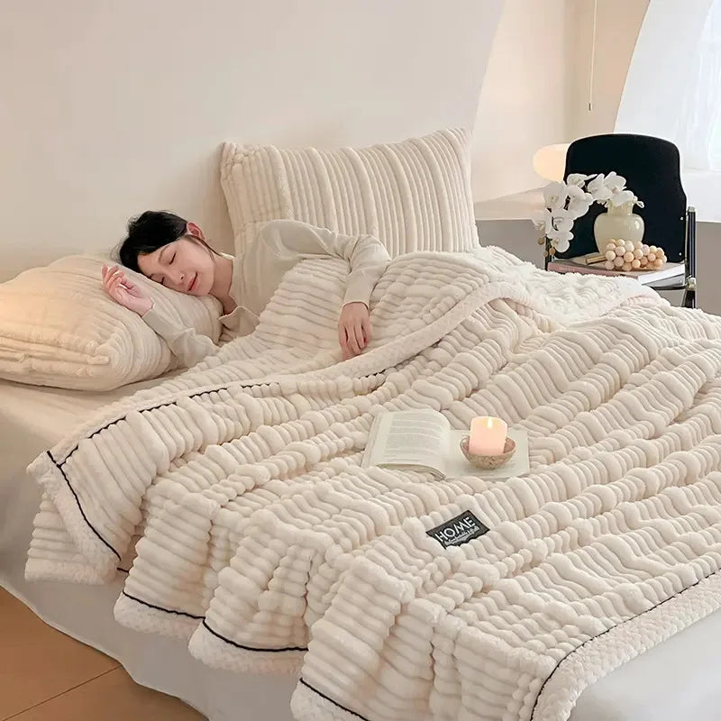 DecorBites™ Cozy Faux Rabbit Plush Blanket for Autumn/Winter - Soft Milk Velvet Nap Blanket