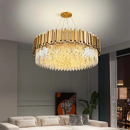 DecorBites™ Crystal LED Chandelier: Postmodern Golden Art Deco Luxury for Dinning Room