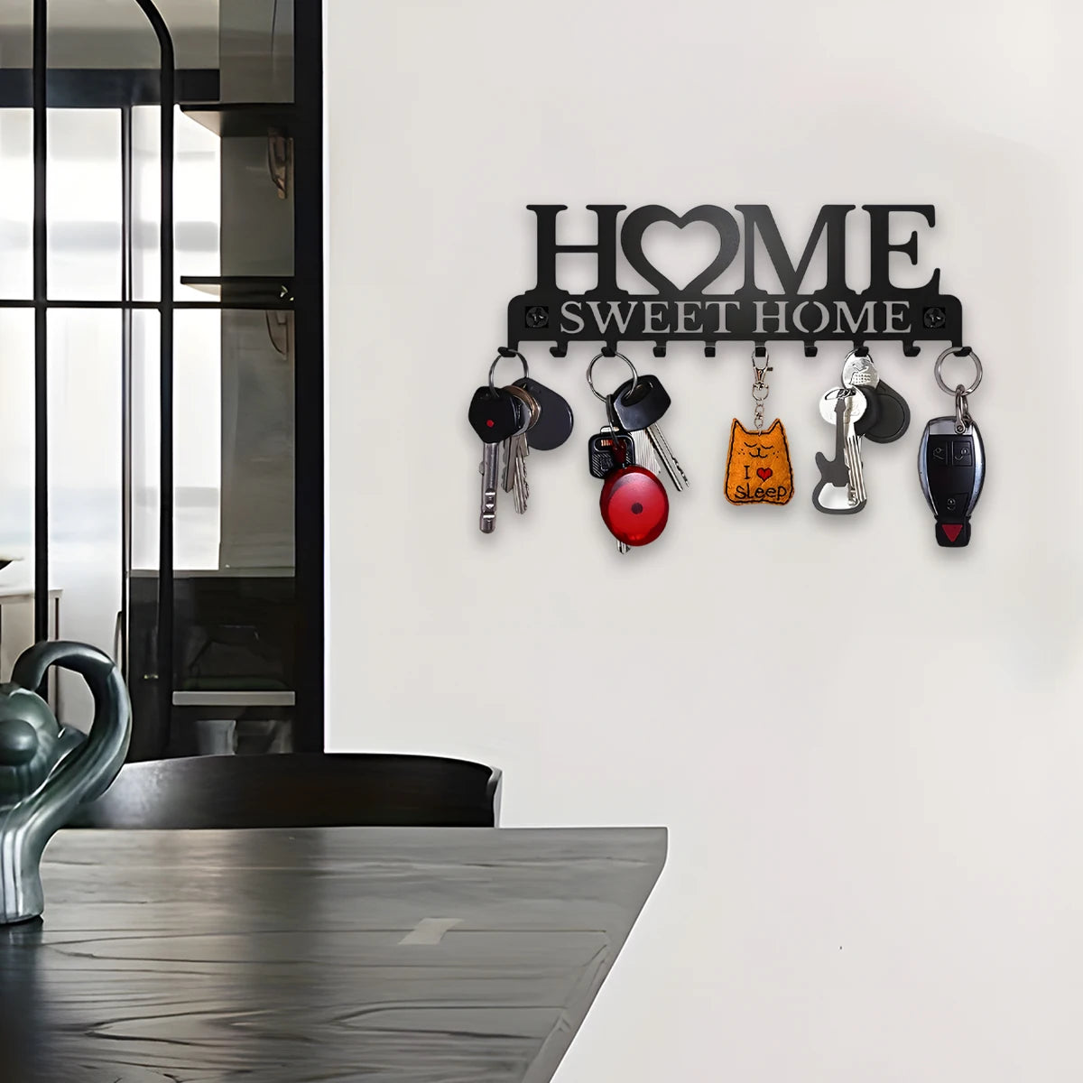 Black Metal Keys Holder With 10 Hooks
