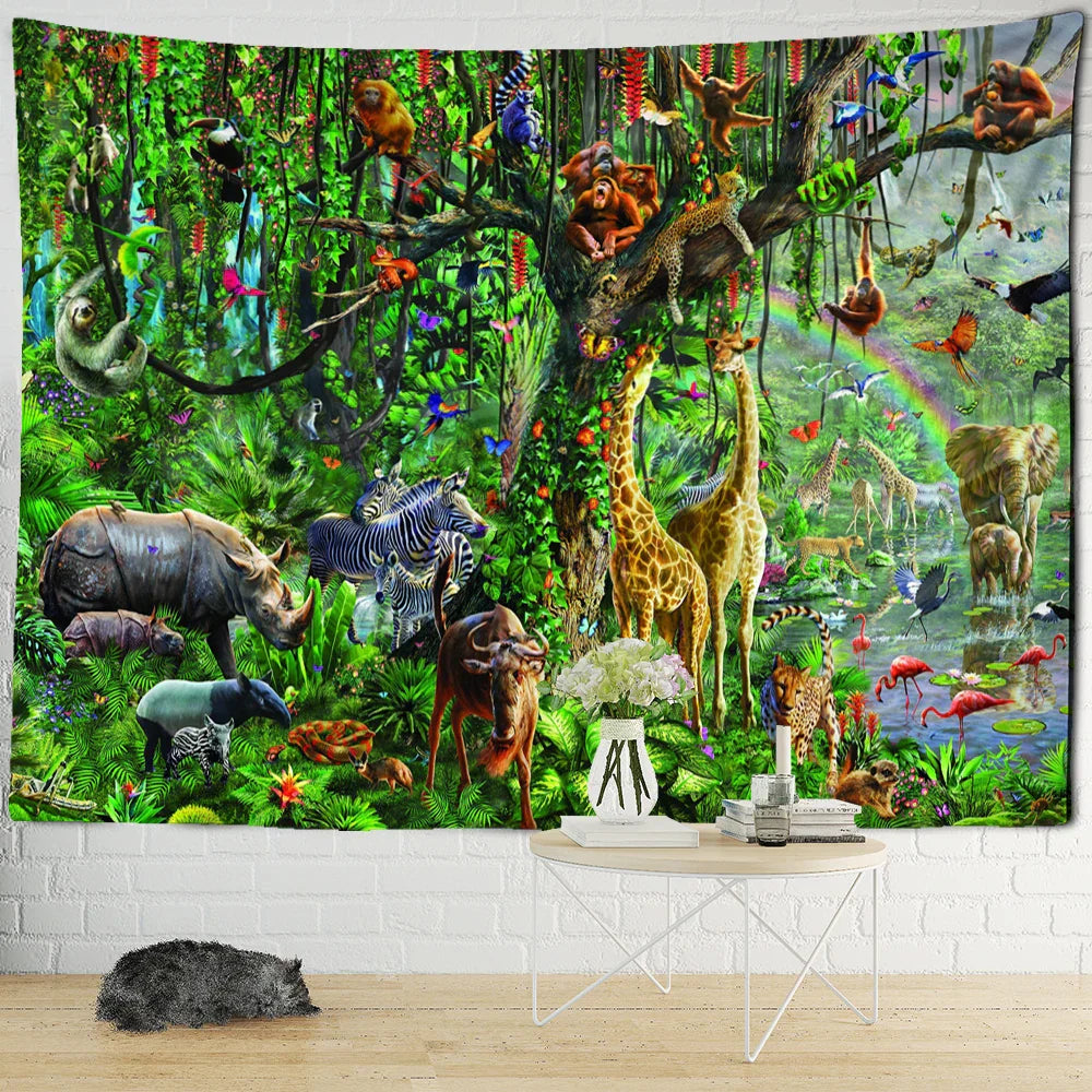 DecorBites™ Dinosaur Age Tapestry Wall Hanging Abstract Art Animal Psychedelic Mystery Tapiz