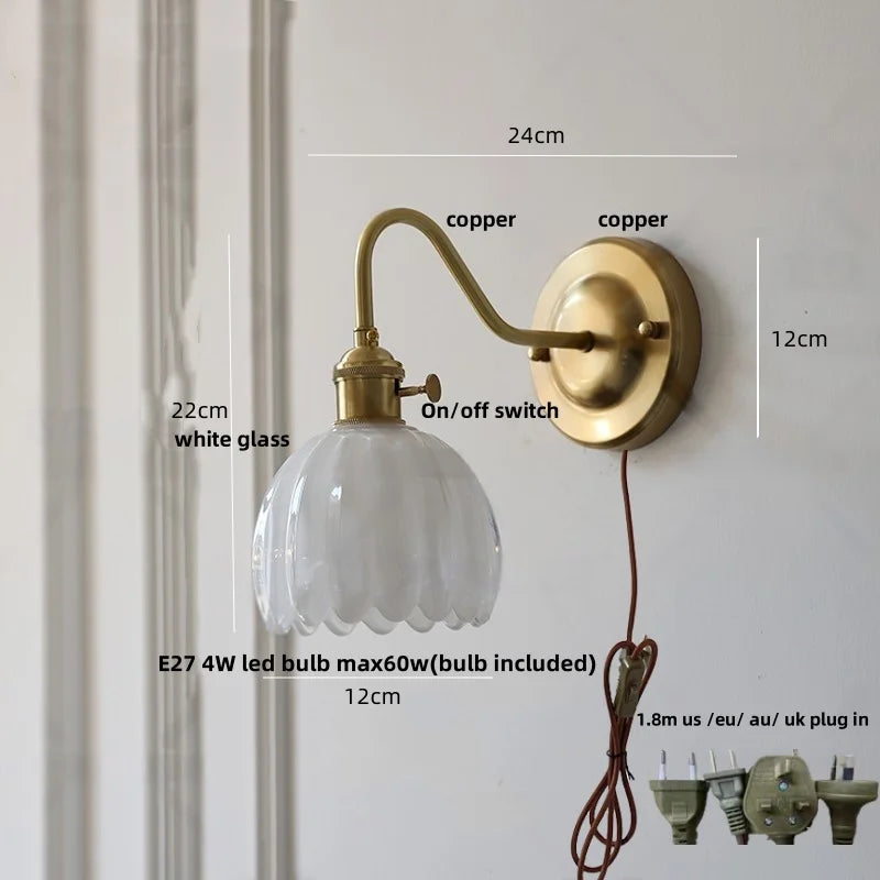 DecorBites™ Glass Copper Knob Switch LED Wall Sconce - Modern Nordic Design