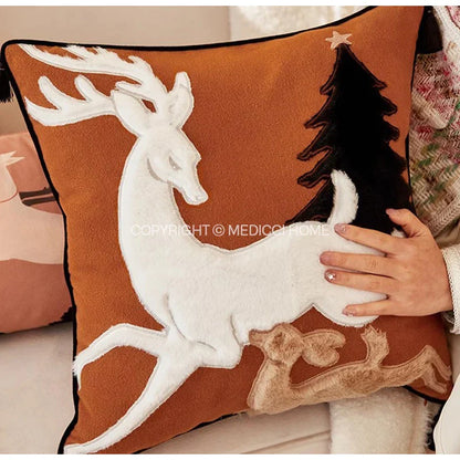 Decorbites™ Handgefertigtes Rentier-Applikations-Stickerei Weihnachtskissenbezug - Festive Weihnachtsurlaubsdekoration