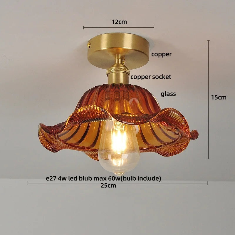 DecorBites™ Green Flower Glass Copper Ceiling Light - Nordic Modern LED, Living Room Bedroom Hallway Fixtures