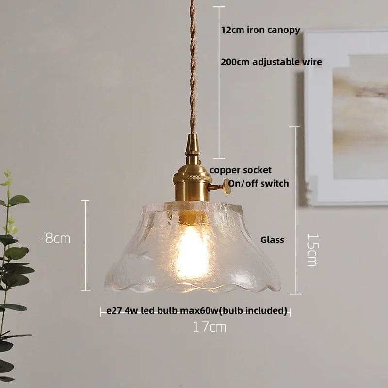 DecorBites™ LED Walnut Wood Pendant Light Clear Glass Copper Switch Decor