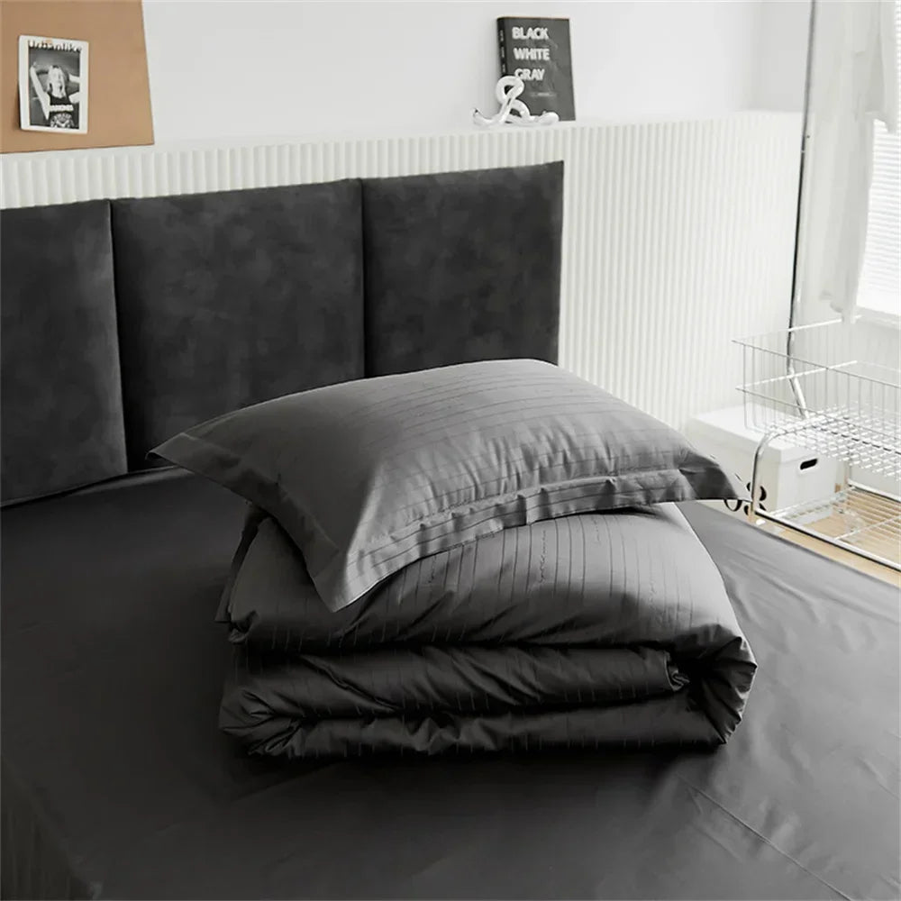 Decorbites™ Graue Linien Streifen Bettbezug-Set Baumwolle Satin Jacquard Queen King Größe