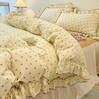 Decorbites™ Koreanische Prinzessin Blumenmuster-Bettwäsche-Set aus gewaschener Baumwolle für Mädchen