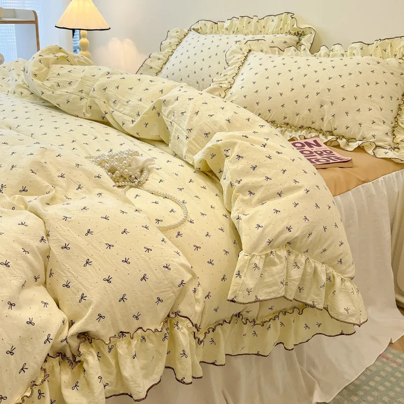 Decorbites™ Koreanische Prinzessin Blumenmuster-Bettwäsche-Set aus gewaschener Baumwolle für Mädchen