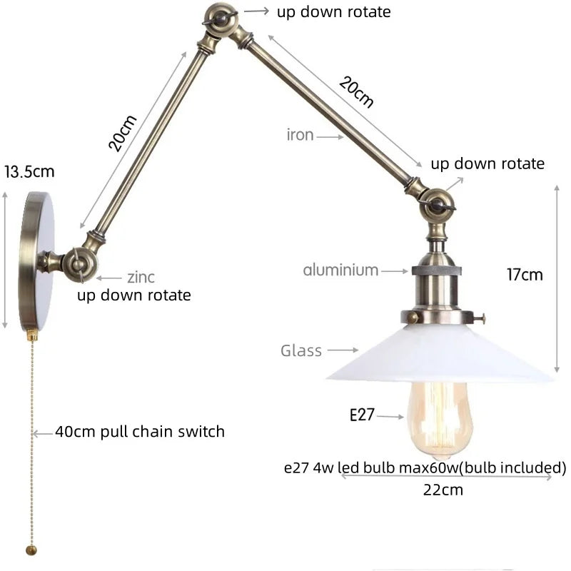 DecorBites™ Industrial Adjustable LED Wall Sconce with Clear Glass Shade