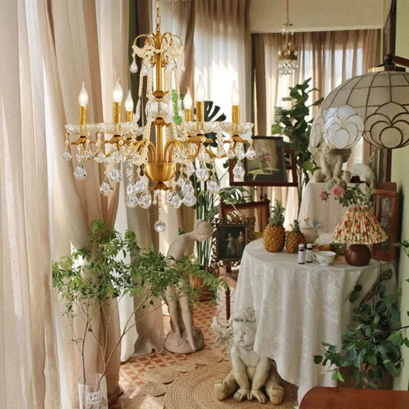 Gold Brass Crystal Chandelier