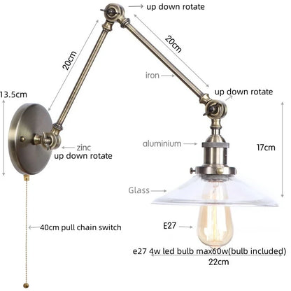 DecorBites™ Industrial Adjustable LED Wall Sconce with Clear Glass Shade