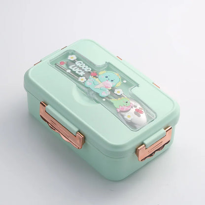 DecorBites™ Kids Cartoon Bento Lunch Box with Fork Spoon, Heated 3 Grid Sandwich Snack Box