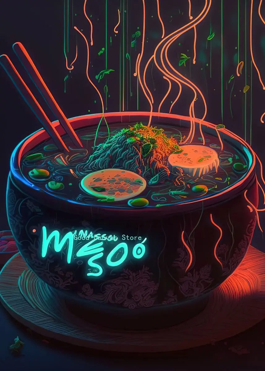 DecorBites™ Japanese Food Neon Posters Canvas Painting for Home Kitchen Decor