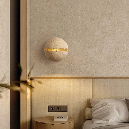 DecorBites™ Dino Egg Stone Art Wall Lamp Yellow Travertine LED Sconce Light Fixtures