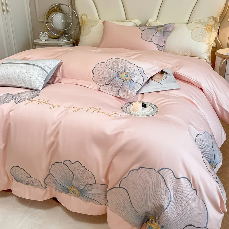 Decorbites™ Besticktes Ägyptisches Baumwoll-Bettwäsche-Set für King Queen RU Bettwäsche