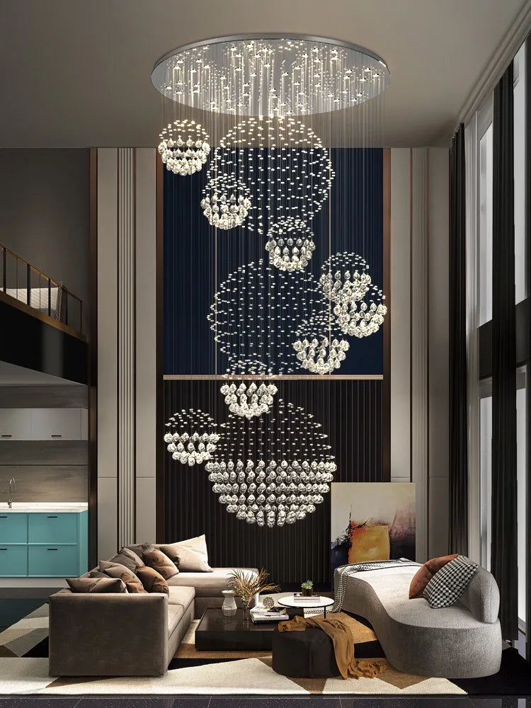 Decorbites™ Kristallkugel-Leuchter: Moderne LED-Spirale-Hängeleuchte für Treppenhaus, Wohnzimmer, Lobby