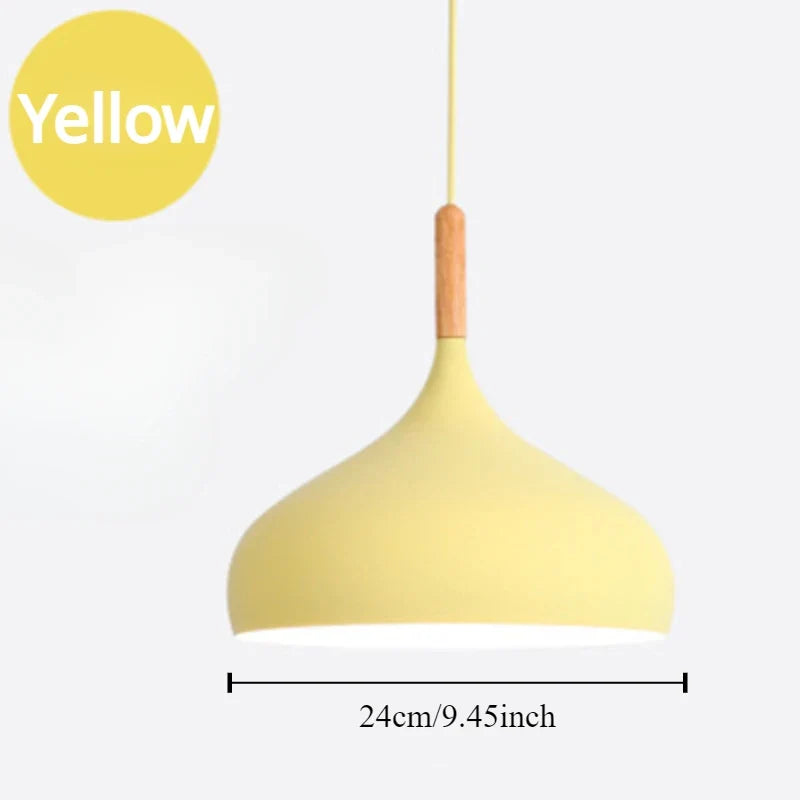 Modern Macaron Aluminum Pendant Light With Wood Accent