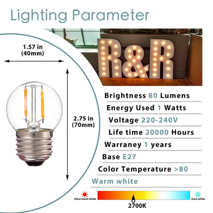 Decorbites™ G40 Globus-LED-Filament-Birnen dimmbar Vintage warmweiß E27 dekorativ Mini 1W