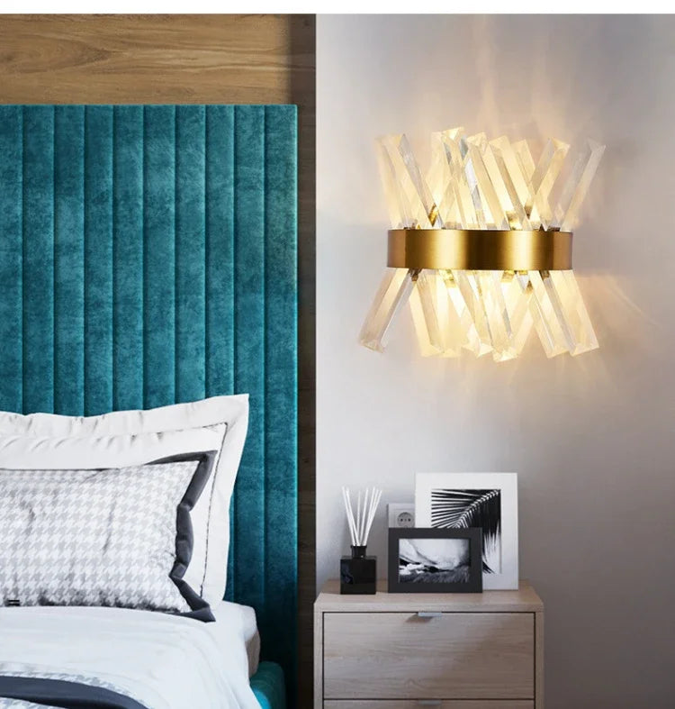 Gold Shimmering Crystal Wall Sconce For Bedroom