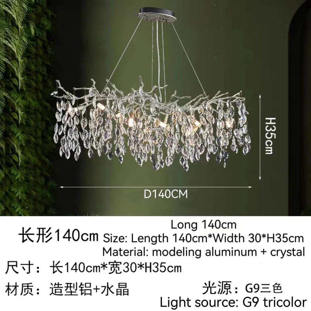 DecorBites™ Golden Crystal Tree Chandelier, Luxury Matte Aluminum Art Ceiling Light for Living Room