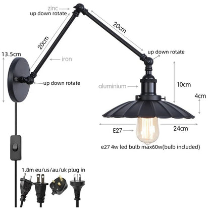 Decorbites™ Industrielle Rustikale LED Wandlampe, Langer Arm Vintage Eisenleuchte
