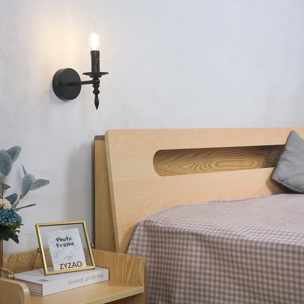 Decorbites™ Eisenkunst-Wandlampe: Retro-Schwarze Kerzen-LED-Wandleuchten für Wohnzimmer, Nachttisch & Flur