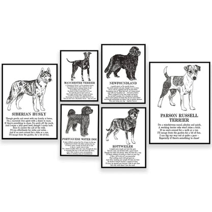 Decorbites™ Hunderassens-Gedichtposter-Sammlung: Vizsla, Pomeranian, Manchester Terrier und mehr