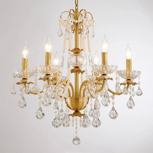 Decorbites™ Gold Messing Kristall-Kronleuchter – Luxuriöse Kerzenlichter für das Wohnzimmer einer Villa