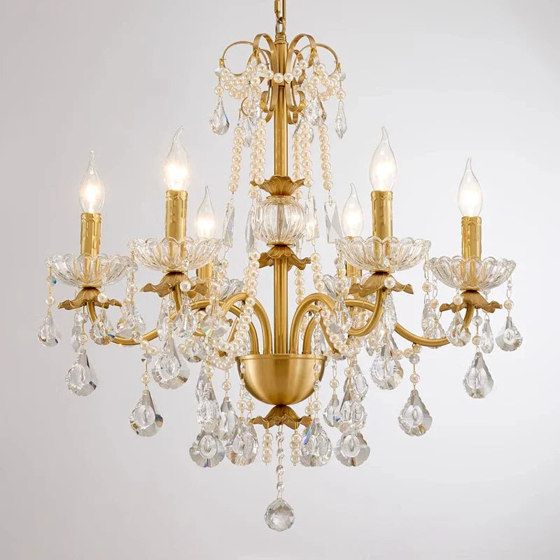 Gold Brass Crystal Chandelier